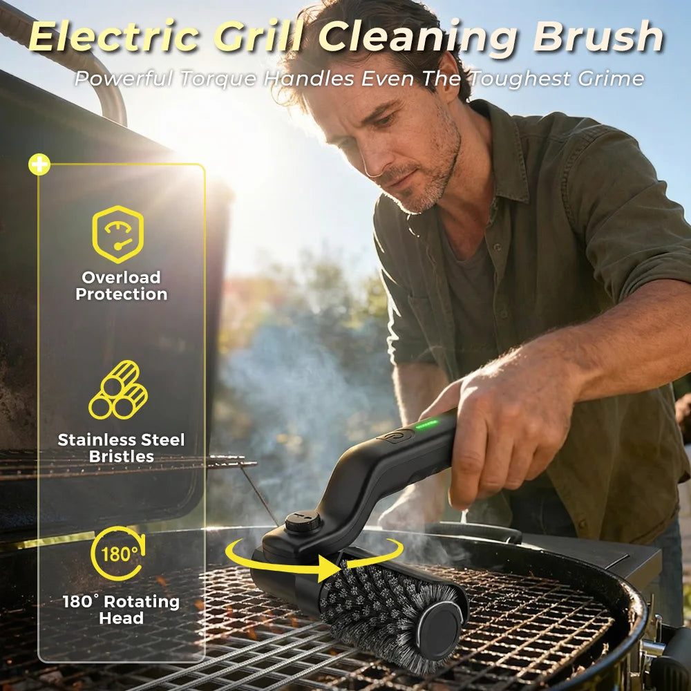 Electric BBQ Grill Brush 3-speed settings detail