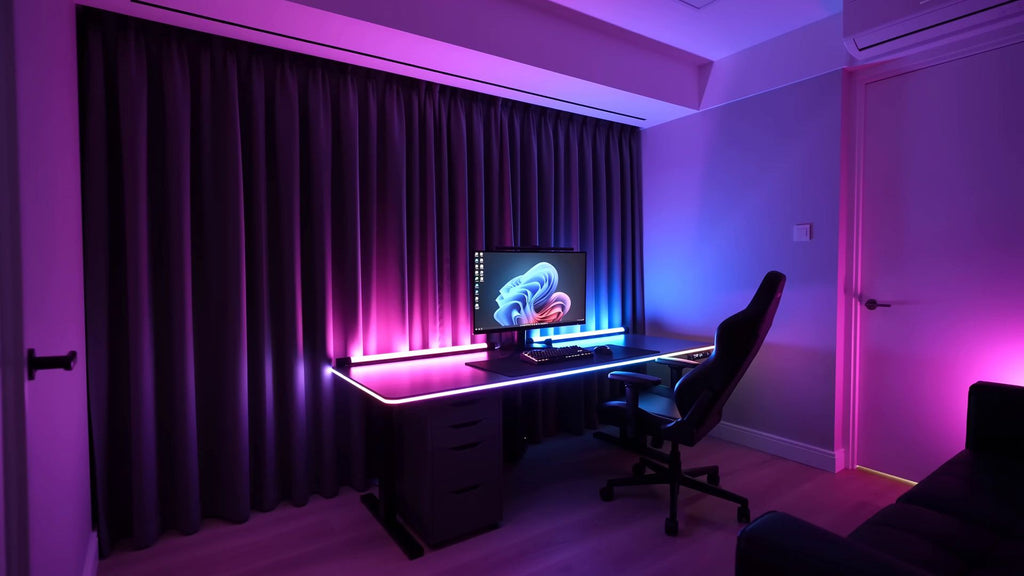 PulseGlow LED Light Bars — after: room transformed with vibrant RGB accent glow